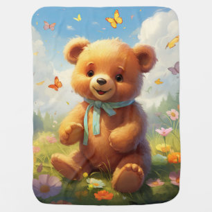 Say hello to our charming bear-themed baby blanket