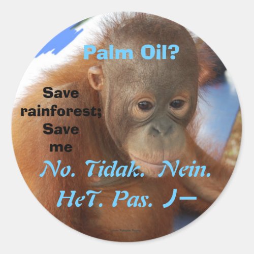 Say No to Palm Oil Classic Round Sticker