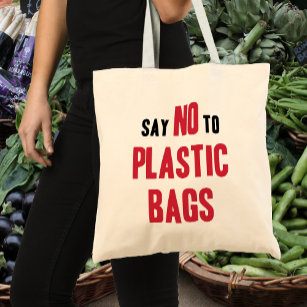 Eco Bag with Say No to Plastic Bag quote. Zero Waste, Go Green, Plastic  Free. Tote Bag by Voranee