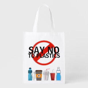 Eco Bag with Say No to Plastic Bag quote. Zero Waste, Go Green, Plastic  Free. Tote Bag by Voranee