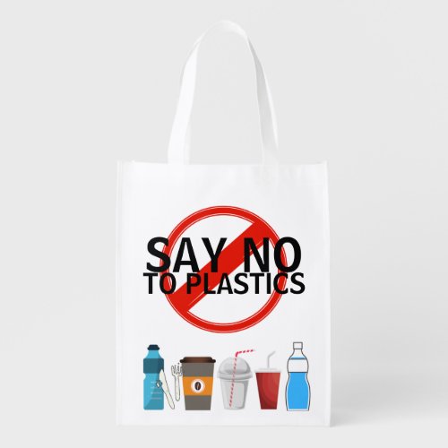 Say No To Plastics Environmental Slogan Shopping Grocery Bag