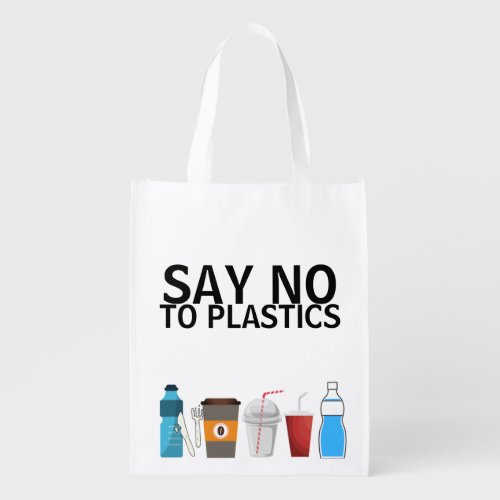 Say No To Plastics Slogan Shopping Grocery Bag