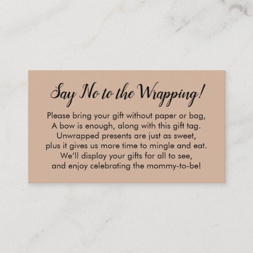 Say No to Wrapping Baby Shower Almond Gift Card