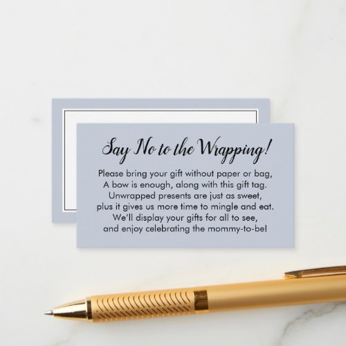 Say No to Wrapping Baby Shower Dusty Blue Gift Enclosure Card