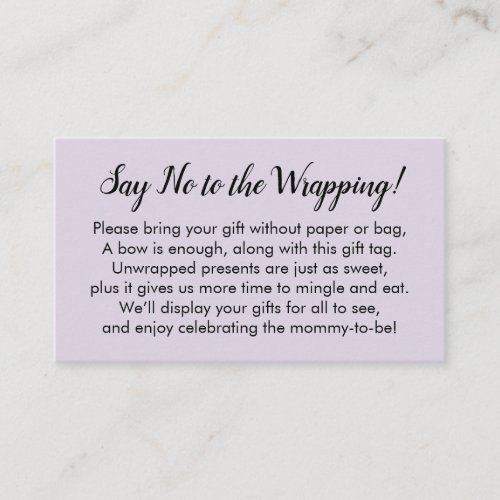 Say No to Wrapping Baby Shower Lavender Gift Card