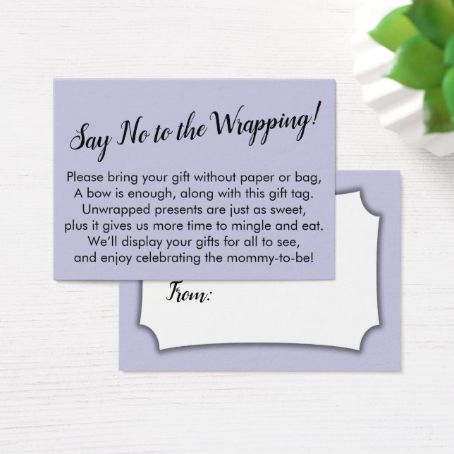 Say No to Wrapping Baby Shower Lavender Gift Card (Desk)