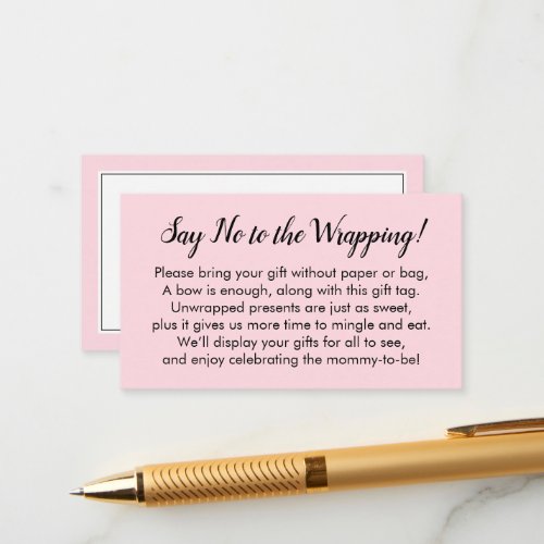 Say No to Wrapping Baby Shower Pink Gift Card