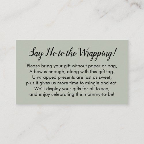 Say No to Wrapping Baby Shower Sage Gift Card
