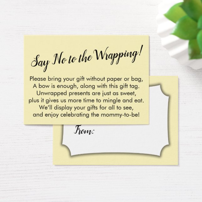 Say No to Wrapping Baby Shower Yellow Gift Card (Desk)