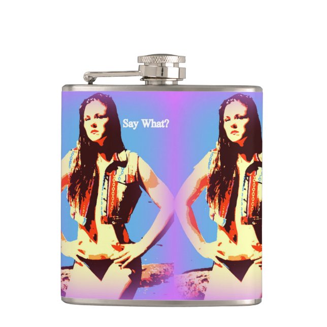 say what bikini girl hip flask (Front)