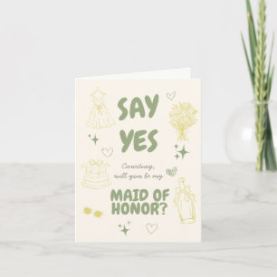 Say Yes Olive + Yellow Doodle Proposal Card
