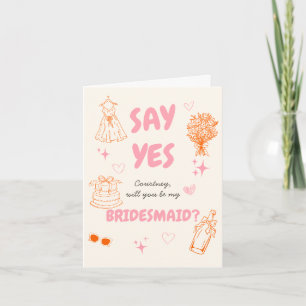 Say Yes Pink + Orange Bridesmaid Proposal Card