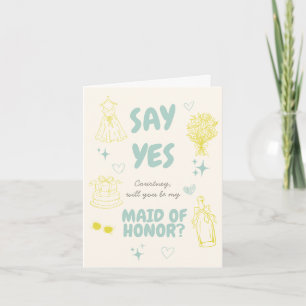 Say Yes Teal + Yellow Doodle Proposal Card