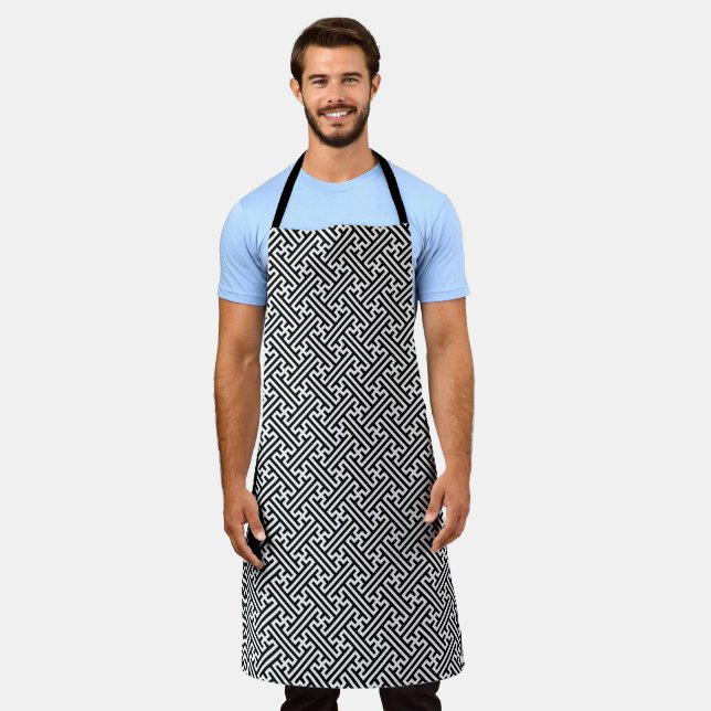 Sayagata pattern, Japanese, Black and White Apron (Worn)