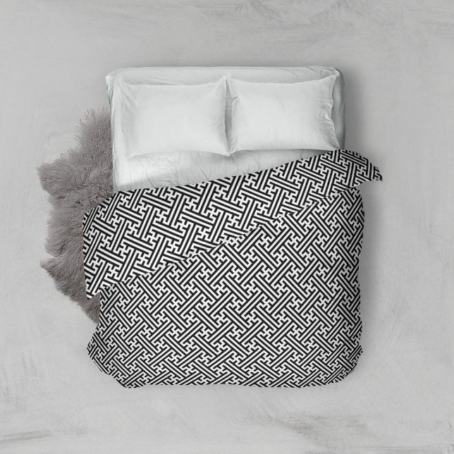Sayagata pattern, Japanese, Black and White Duvet Cover (Creator Uploaded)