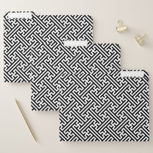 Sayagata pattern, Japanese, Black and White File Folder (Set)