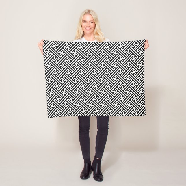 Sayagata pattern, Japanese, Black and White Fleece Blanket (In Situ)