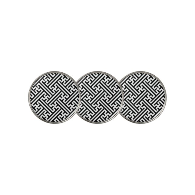 Sayagata pattern, Japanese, Black and White Golf Ball Marker (3 Up)
