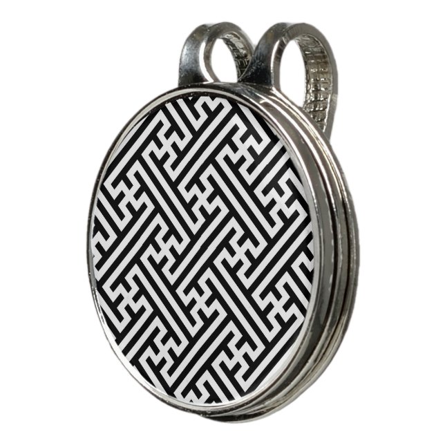 Sayagata pattern, Japanese, Black and White Golf Hat Clip (3/4)