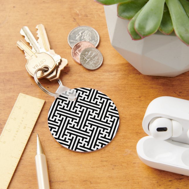 Sayagata pattern, Japanese, Black and White Keychain (Desk)