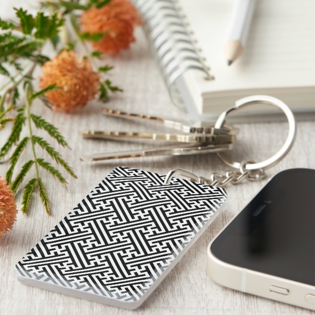 Sayagata pattern, Japanese, Black and White Keychain (Front Right)