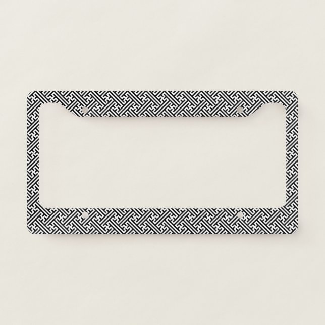 Sayagata pattern, Japanese, Black and White License Plate Frame (Front)