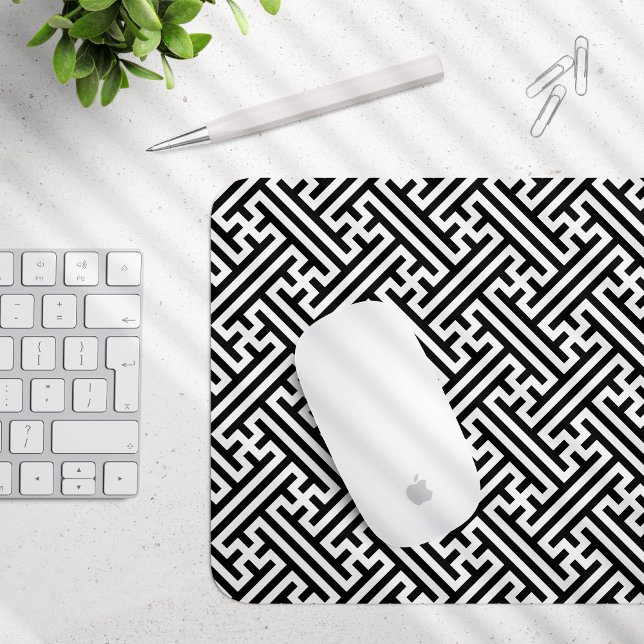 Sayagata pattern, Japanese, Black and White Mouse Pad (Creator Uploaded)