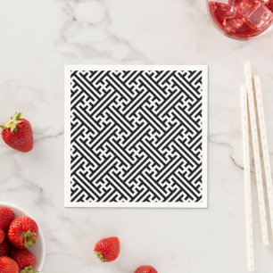 Sayagata pattern, Japanese, Black and White Napkins