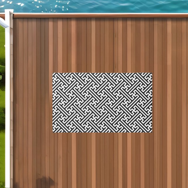 Sayagata pattern, Japanese, Black and White Outdoor Rug (Insitu (Outdoor 1))