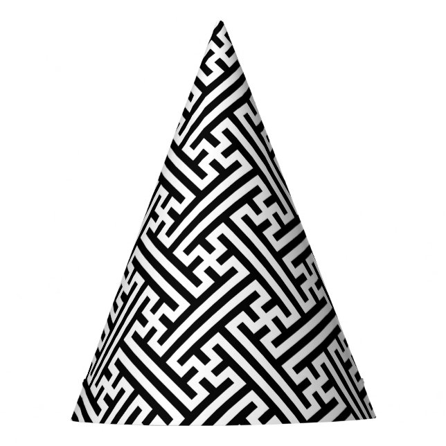 Sayagata pattern, Japanese, Black and White Party Hat (Front)