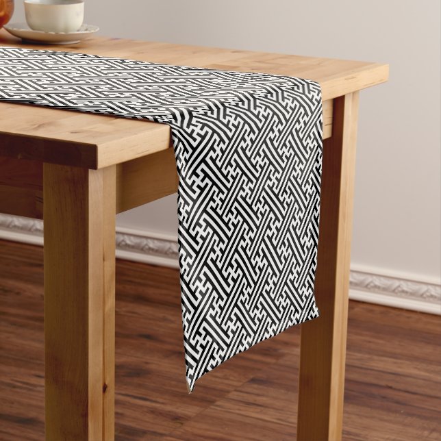 Sayagata pattern, Japanese, Black and White Short Table Runner (In Situ)