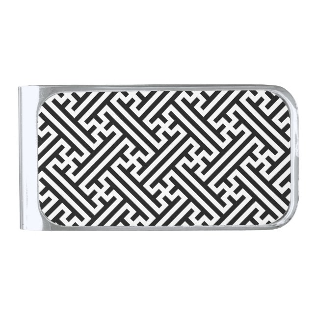 Sayagata pattern, Japanese, Black and White Silver Finish Money Clip (Front)