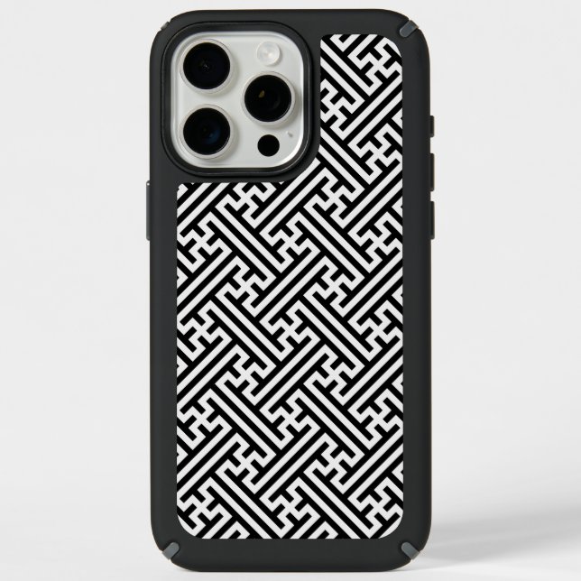Sayagata pattern, Japanese, Black and White Speck iPhone Case (Front)