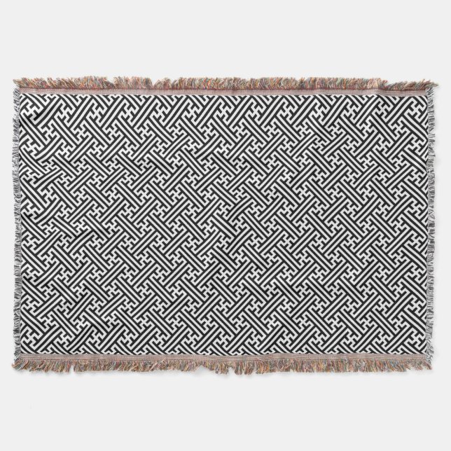 Sayagata pattern, Japanese, Black and White Throw Blanket (Front)