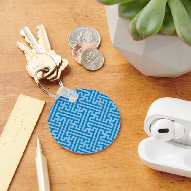 Sayagata pattern, Japanese, Blue and Baby Blue Keychain (Desk)