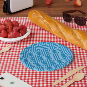 Sayagata pattern, Japanese, Blue and Baby Blue Paper Plates