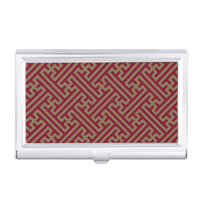 Sayagata pattern, Japanese, Burgundy and Gold Business Card Case (Front)