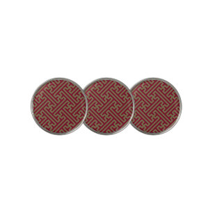 Sayagata pattern, Japanese, Burgundy and Gold Golf Ball Marker