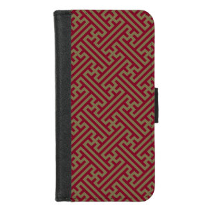 Sayagata pattern, Japanese, Burgundy and Gold iPhone 8/7 Wallet Case