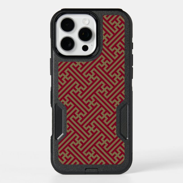 Sayagata pattern, Japanese, Burgundy and Gold Otterbox iPhone Case (Back)