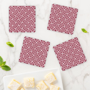 Sayagata pattern, Japanese, Burgundy and White Coaster Set