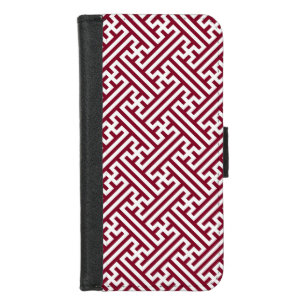 Sayagata pattern, Japanese, Burgundy and White  iPhone 8/7 Wallet Case