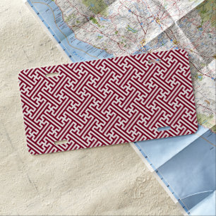 Sayagata pattern, Japanese, Burgundy and White  License Plate