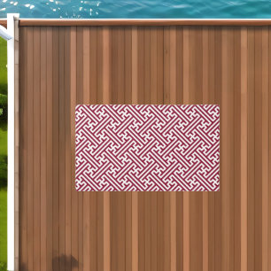Sayagata pattern, Japanese, Burgundy and White Outdoor Rug