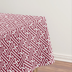 Sayagata pattern, Japanese, Burgundy and White Tablecloth