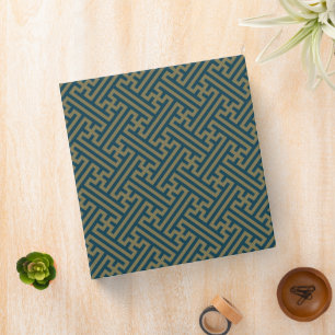 Sayagata pattern, Japanese, Gold and Navy Blue 3 Ring Binder