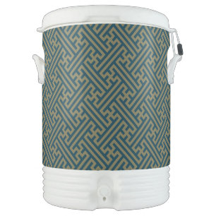 Sayagata pattern, Japanese, Gold and Navy Blue Beverage Cooler