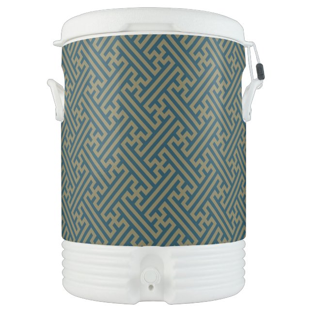 Sayagata pattern, Japanese, Gold and Navy Blue Beverage Cooler (Front)