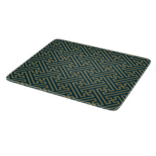 Sayagata pattern, Japanese, Gold and Navy Blue Cutting Board