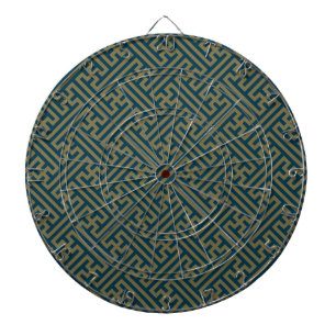 Sayagata pattern, Japanese, Gold and Navy Blue Dart Board